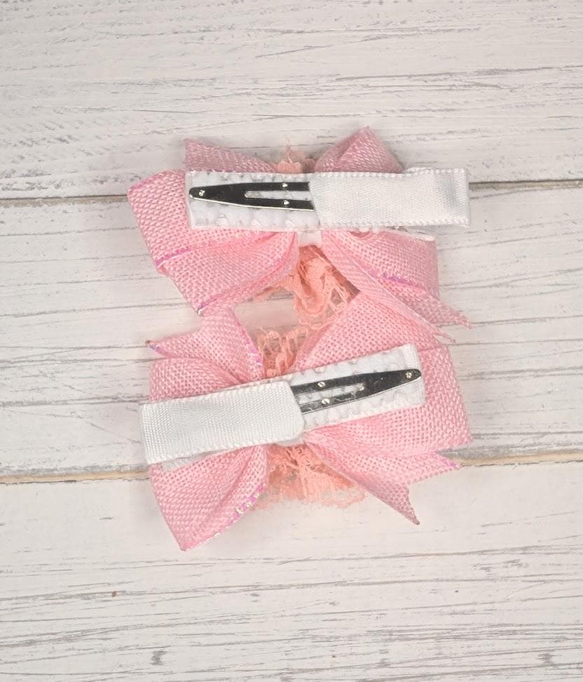 Pink Pearl Shimmering Baby Pinwheel Hair Bow Clips