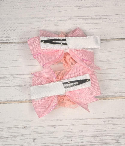 Pink Pearl Shimmering Baby Pinwheel Hair Bow Clips