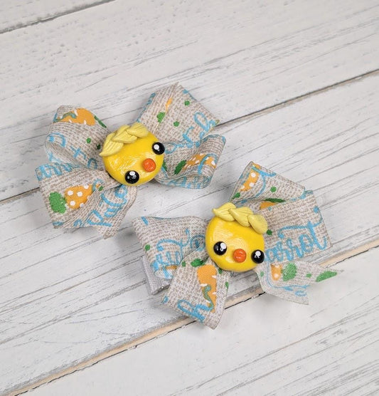 Easter Pinwheel Hair Bows - Duckie Face