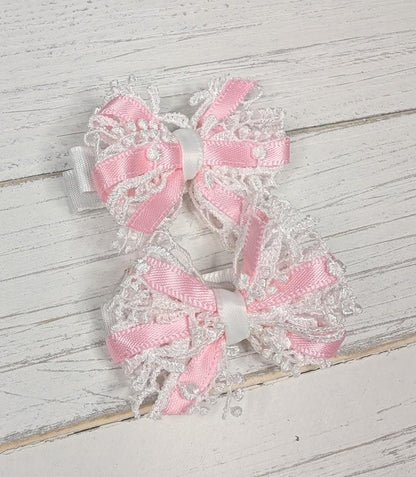 Pink Princess Lace Baby Pinwheel Hair Bow Clips