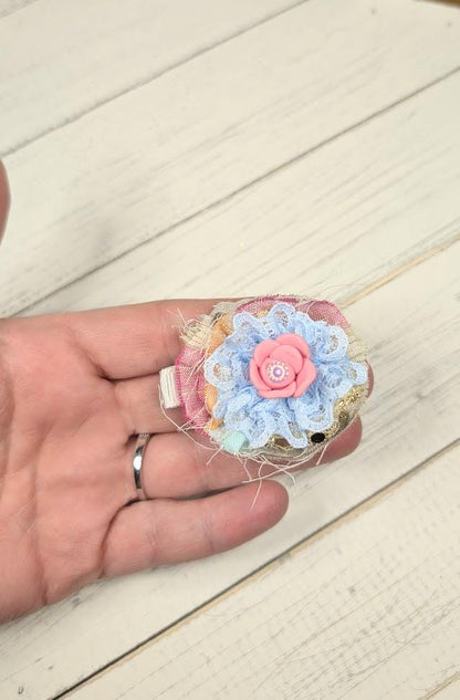 Easter Hair Clip -Easter Hair Bow Clip - 2" Lolita Fashion Style Blue Rose Spring Hair Clip