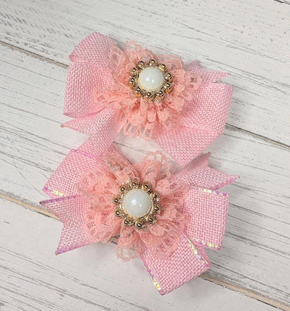 Pink Pearl Shimmering Baby Pinwheel Hair Bow Clips