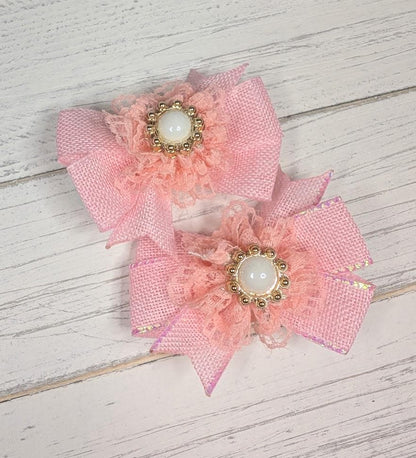 Pink Pearl Shimmering Baby Pinwheel Hair Bow Clips