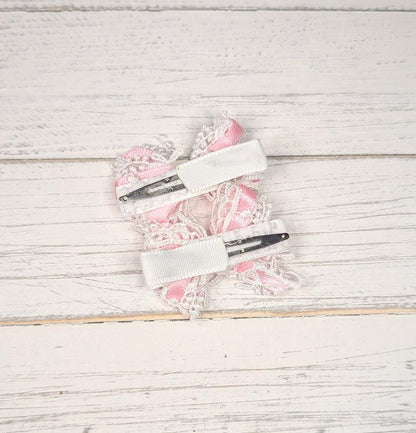 Pink Princess Lace Baby Pinwheel Hair Bow Clips