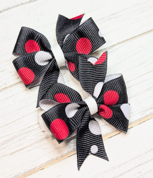 Black Polka Dot Pinwheel Pigtail Hair Bows.