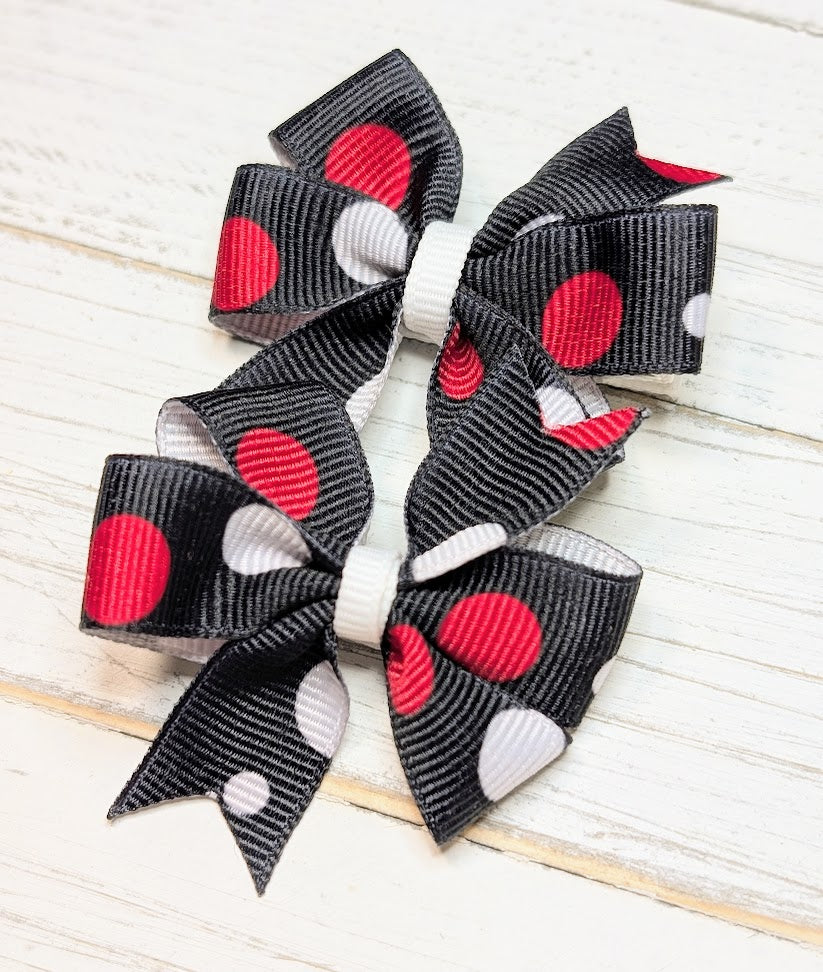 Black Polka Dot Pinwheel Pigtail Hair Bows.