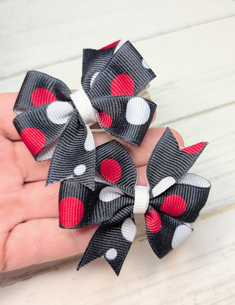 Black Polka Dot Pinwheel Pigtail Hair Bows.