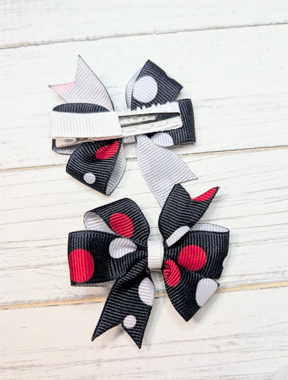 Black Polka Dot Pinwheel Pigtail Hair Bows.