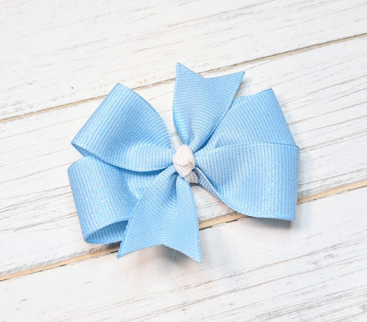 Blue Glittered Pinwheel Hair Bow.