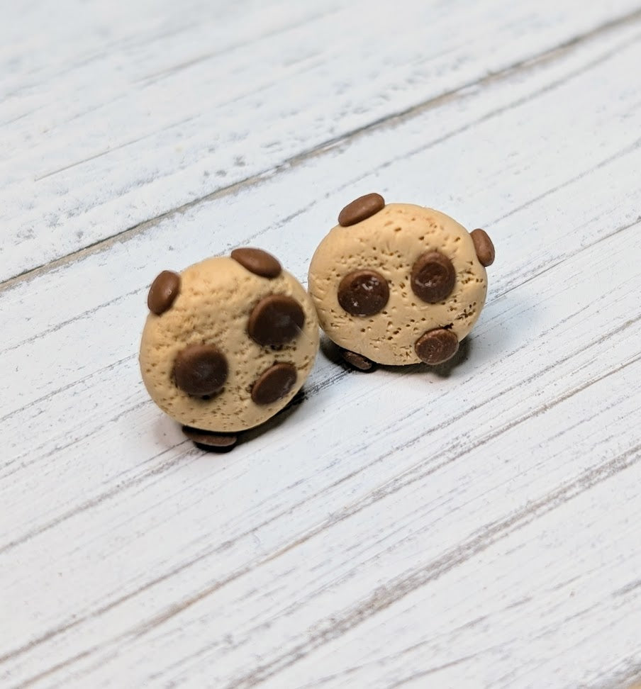 Clay Earrings - Chocolate Chip Cookie Clay Food Jewelry Stud Earrings