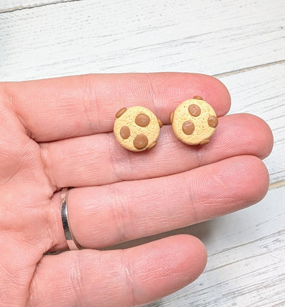 Clay Earrings - Chocolate Chip Cookie Clay Food Jewelry Stud Earrings