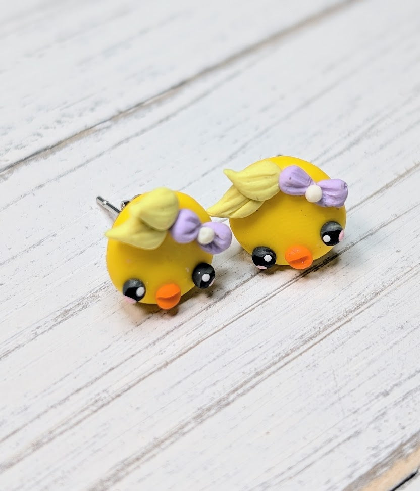 Clay Earrings - Easter Duckie Face Post/Stud Earrings