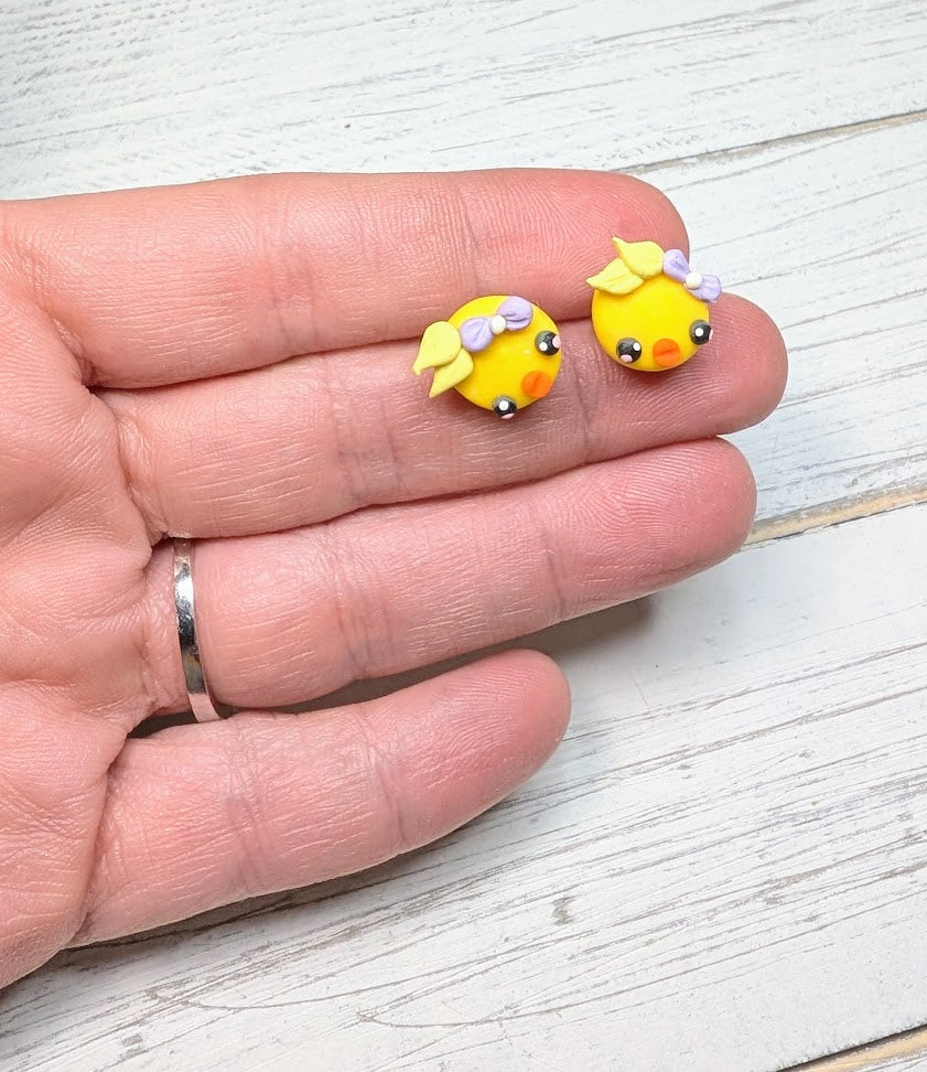 Clay Earrings - Easter Duckie Face Post/Stud Earrings