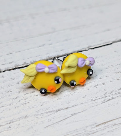 Clay Earrings - Easter Duckie Face Post/Stud Earrings