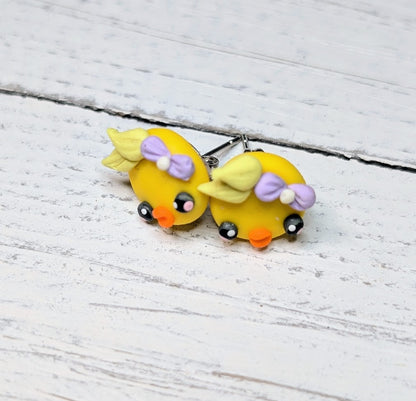 Clay Earrings - Easter Duckie Face Post/Stud Earrings