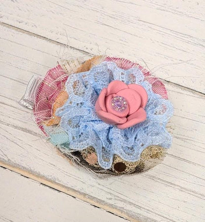 Easter Hair Clip -Easter Hair Bow Clip - 2" Lolita Fashion Style Blue Rose Spring Hair Clip