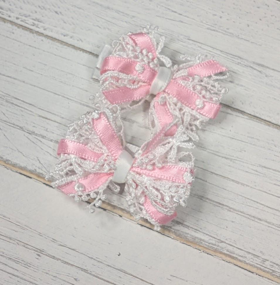 Pink Princess Lace Baby Pinwheel Hair Bow Clips