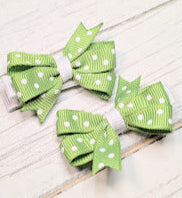 Baby Pinwheel Pigtail Set - Green Polka Dot