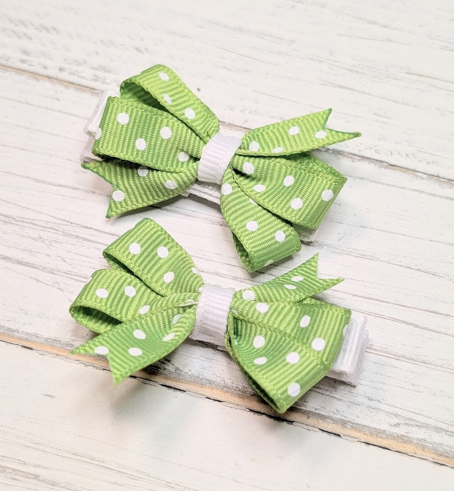 Baby Pinwheel Pigtail Set - Green Polka Dot