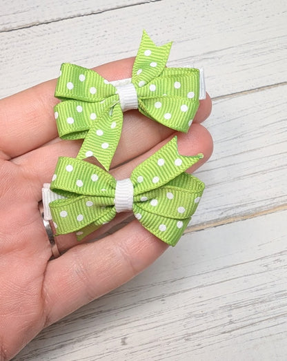 Baby Pinwheel Pigtail Set - Green Polka Dot