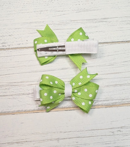 Baby Pinwheel Pigtail Set - Green Polka Dot