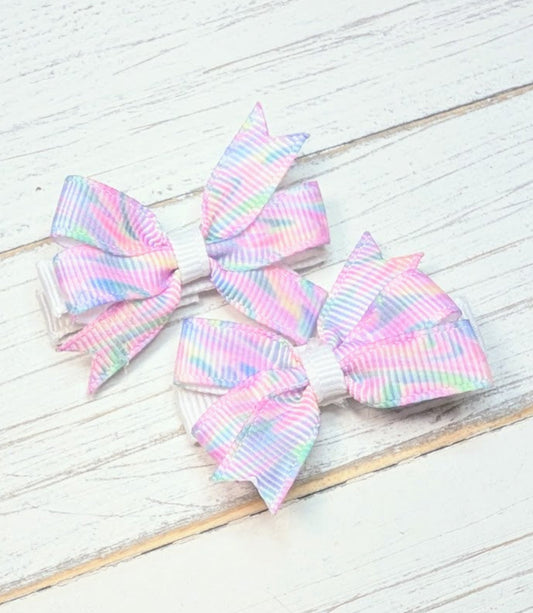 Baby Pinwheel Pigtail Set - Pastel Swirl Print