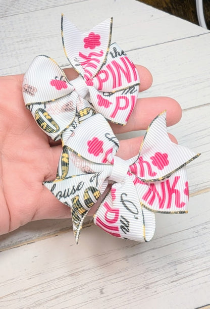 Pink and Camo Pinwheel Pigtail Hair Bows.