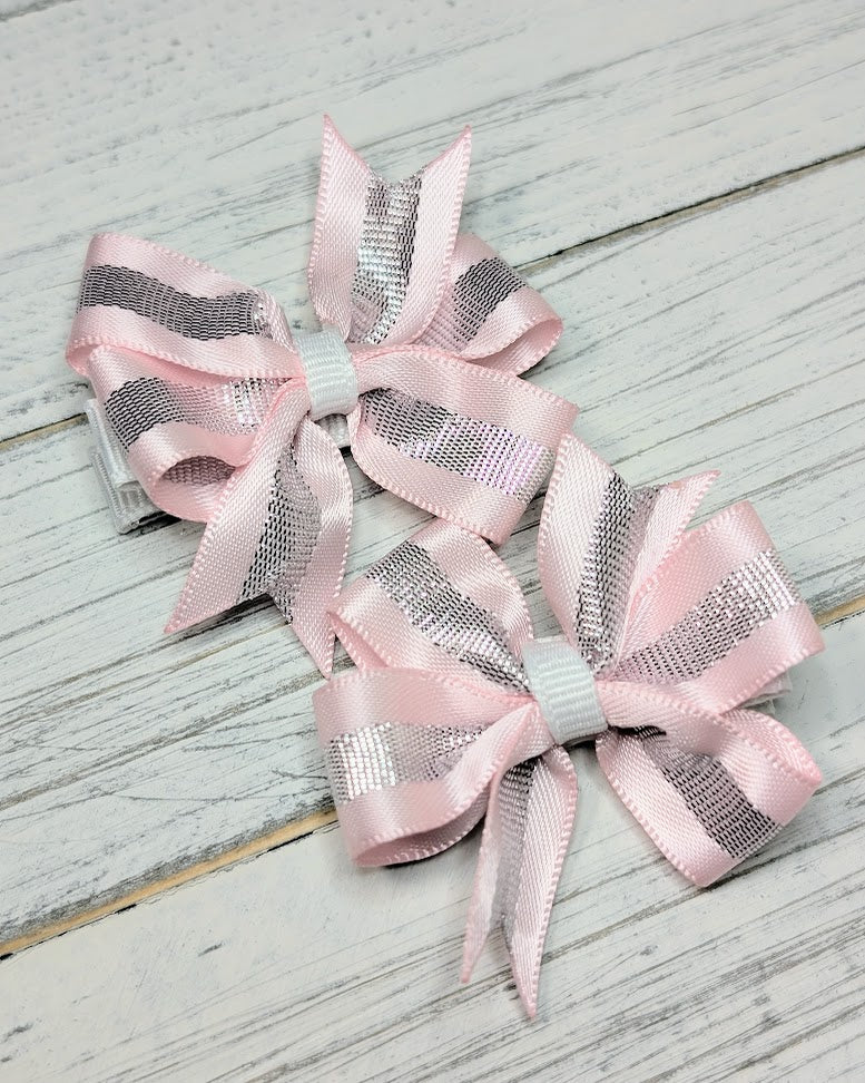 Pink and Silver Baby Pinwheel Hair Bows