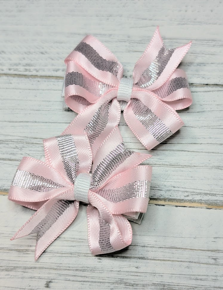 Pink and Silver Baby Pinwheel Hair Bows