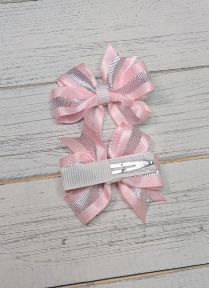 Pink and Silver Baby Pinwheel Hair Bows