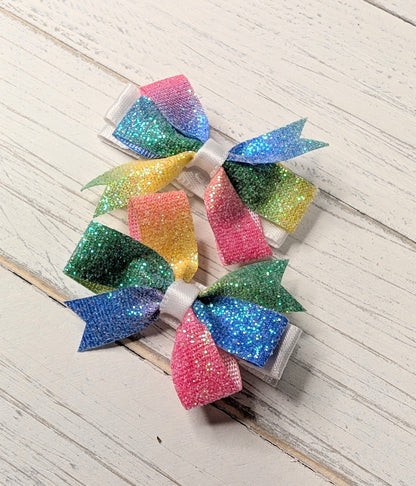 Glitter Rainbow Print Baby Pinwheel Pigtail Set