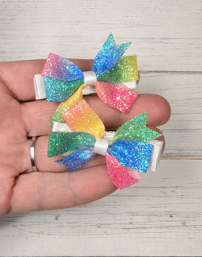 Glitter Rainbow Print Baby Pinwheel Pigtail Set