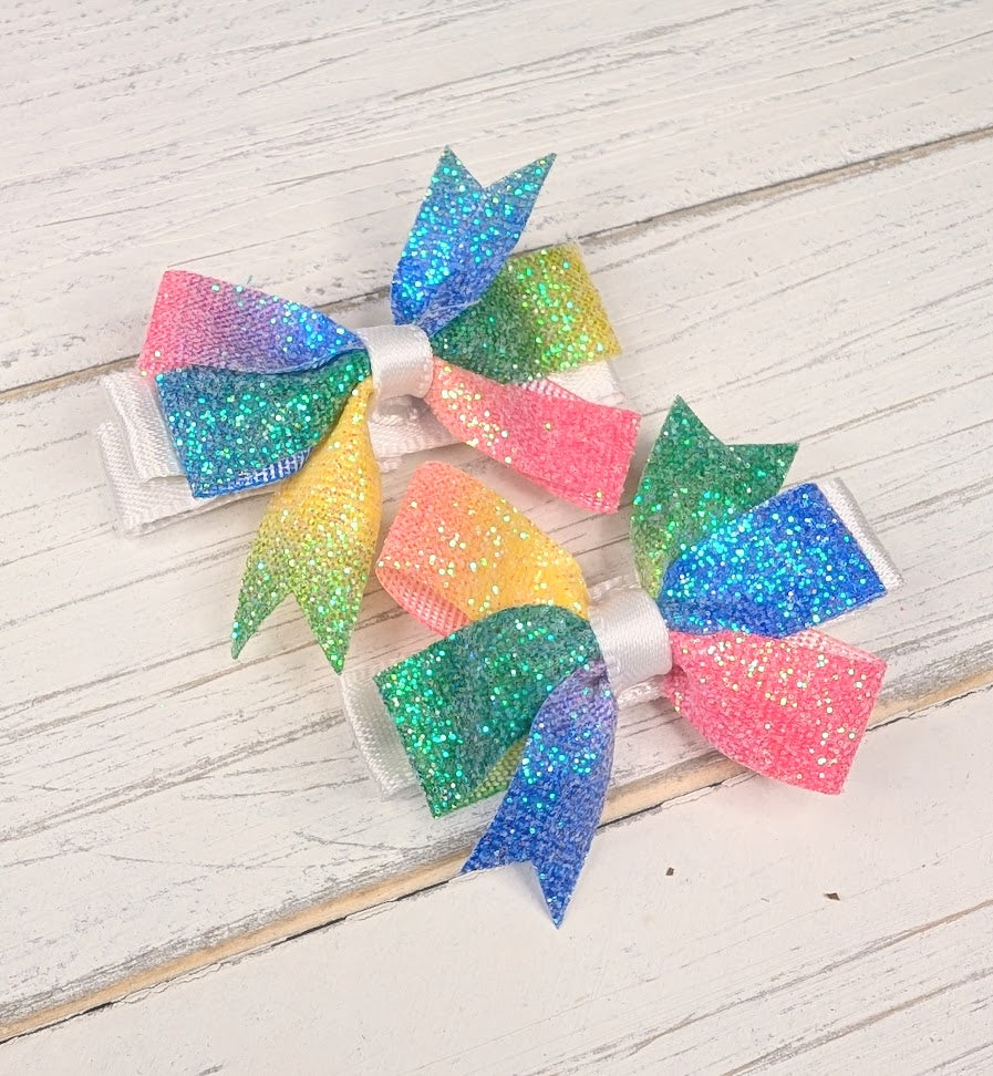 Glitter Rainbow Print Baby Pinwheel Pigtail Set