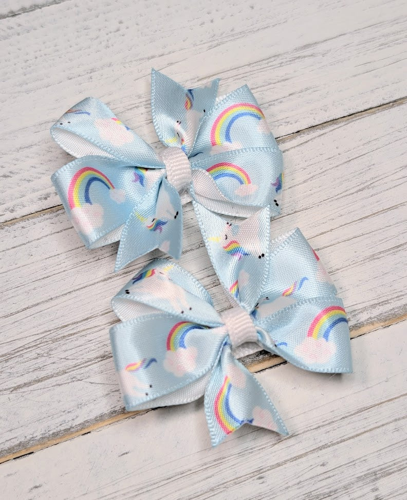 Rainbow and Unicorn Baby Pinwheel Hair Bows